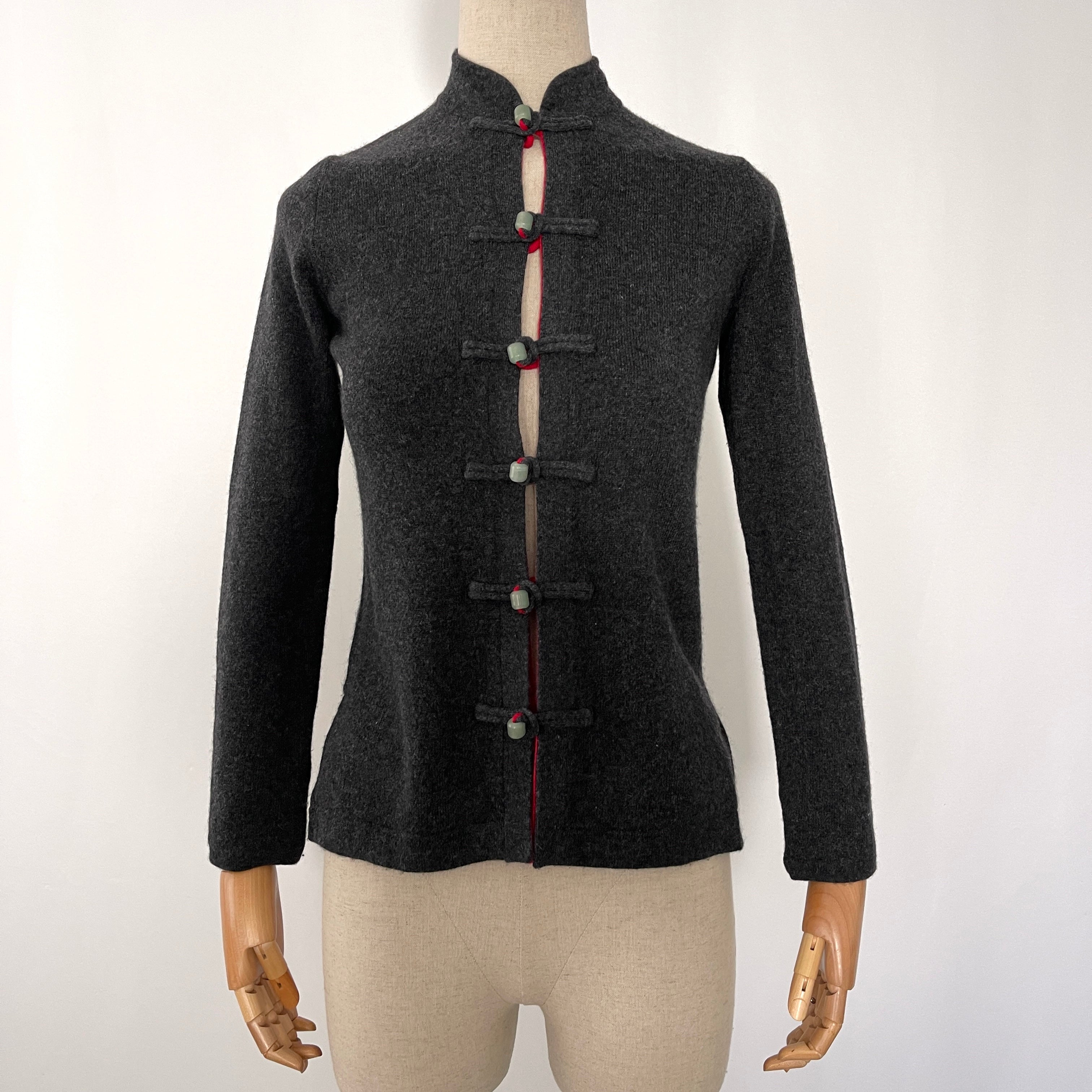 SHANGHAI TANG New Reversible Cashmere Cardigan with Jade