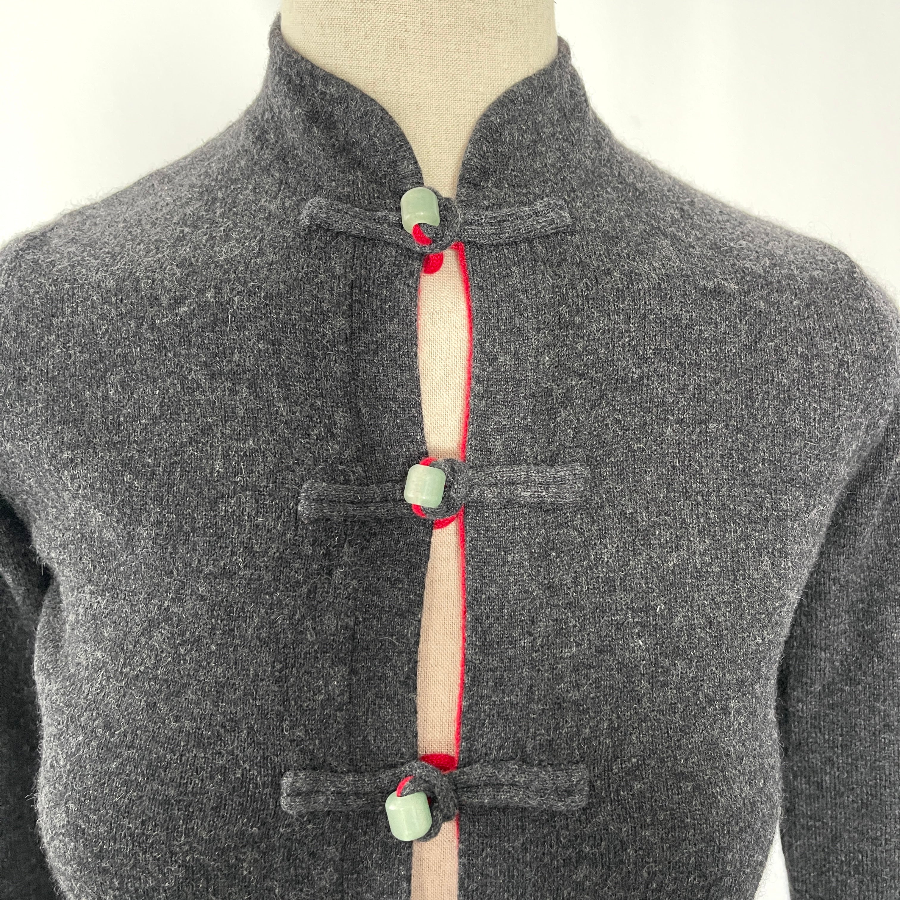 SHANGHAI TANG New Reversible Cashmere Cardigan with Jade