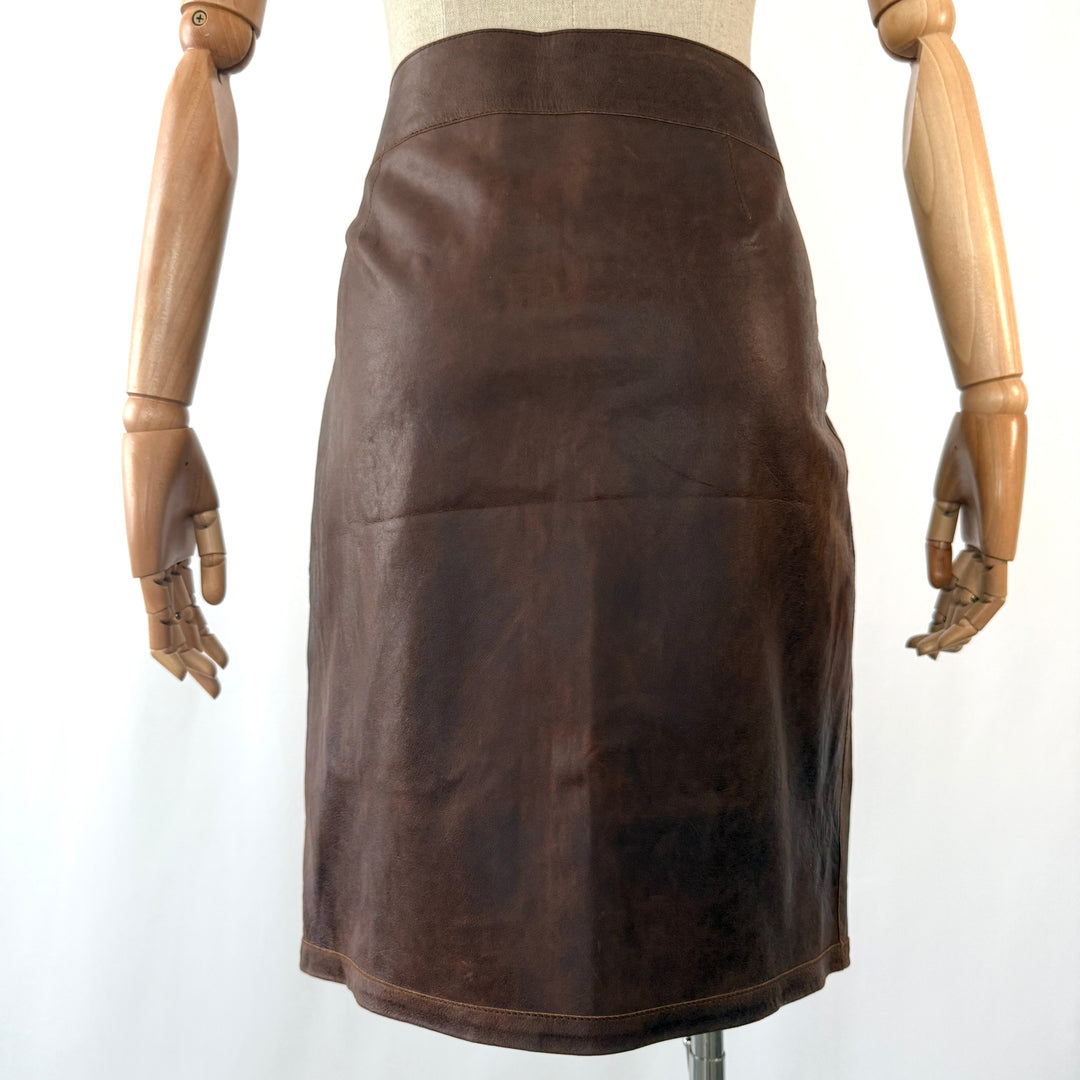 AKRIS Distresses Lamb Nappa Skirt