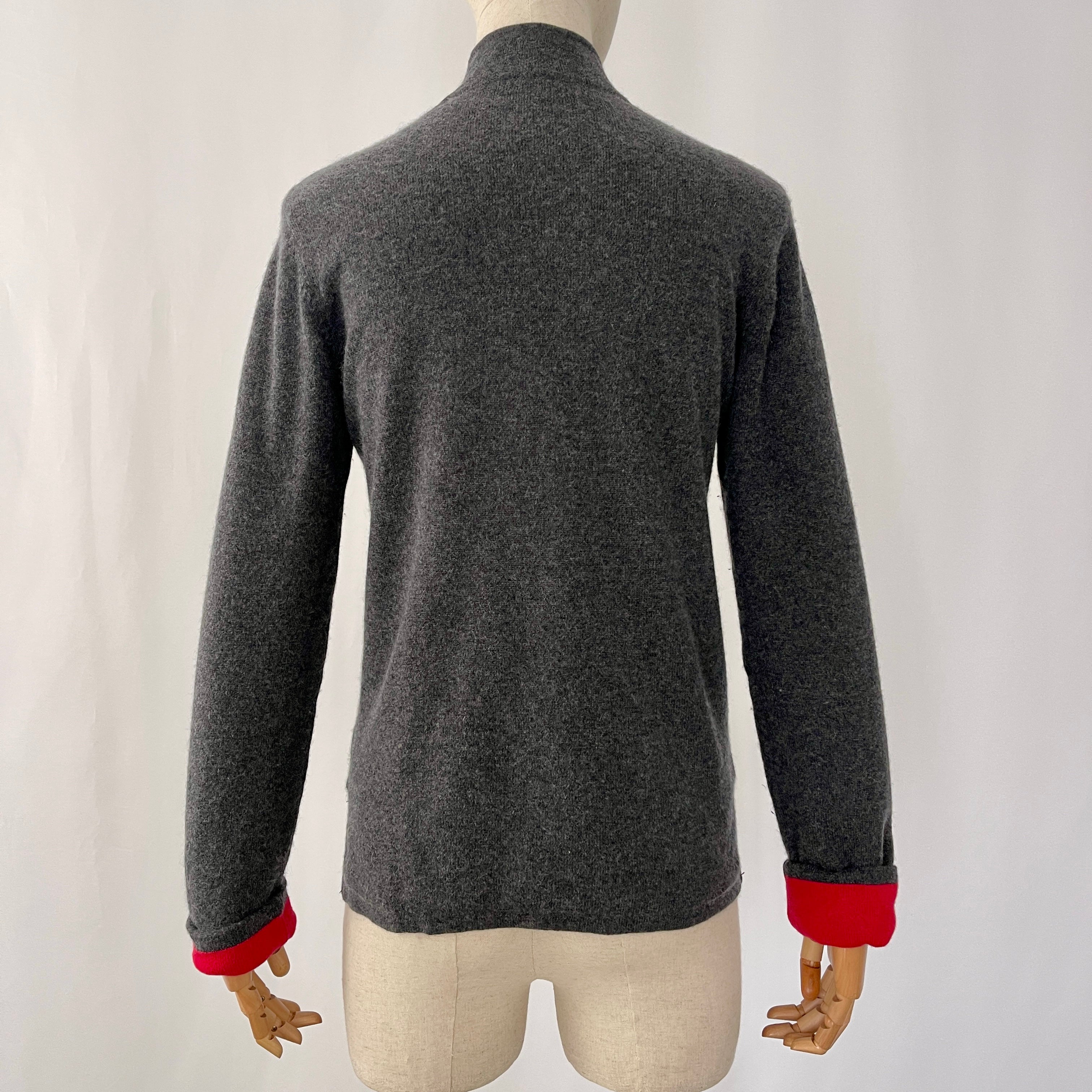 SHANGHAI TANG Reversible Cashmere Cardigan with Jade