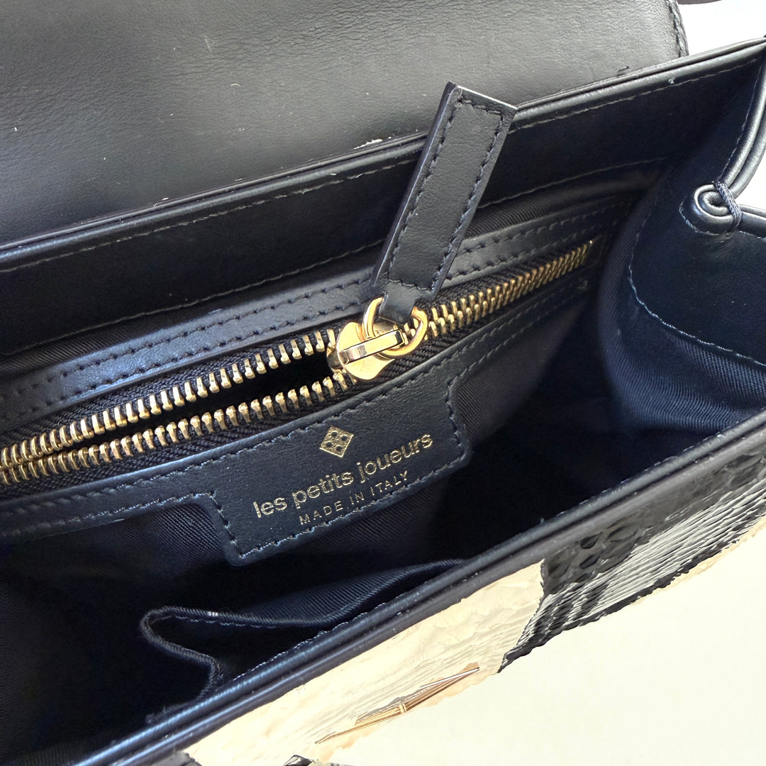 LES PETITS JOUEURS Python Leather and Fox Fur Bag