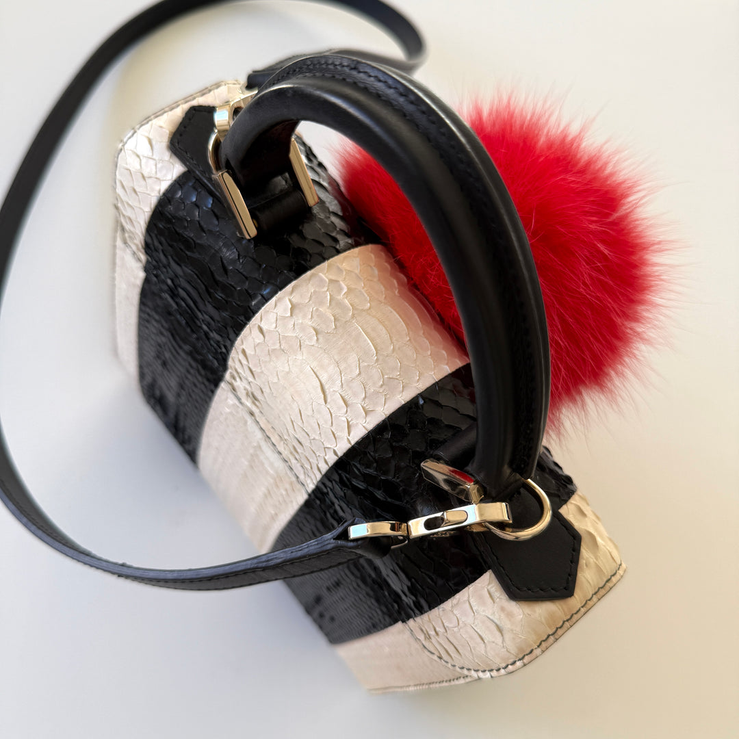 LES PETITS JOUEURS Python Leather and Fox Fur Bag