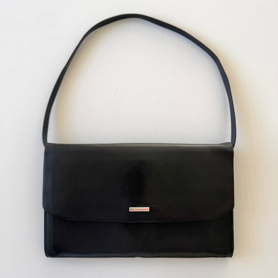 BALLY Black Leather Double Pocket Flap Shoulder Bag