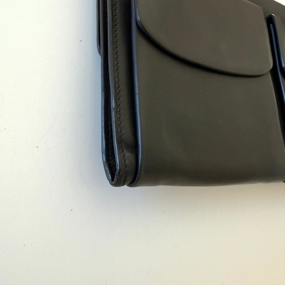 BALLY Black Leather Double Pocket Flap Shoulder Bag