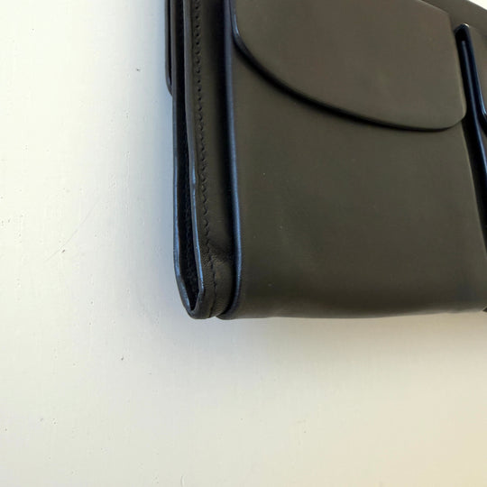 BALLY Black Leather Double Pocket Flap Shoulder Bag