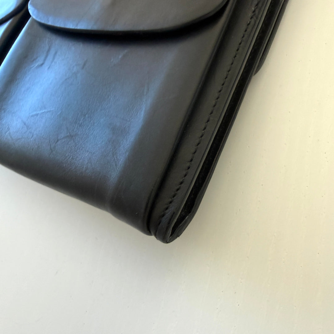 BALLY Black Leather Double Pocket Flap Shoulder Bag