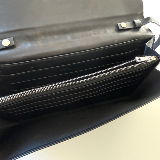 BALLY Black Leather Double Pocket Flap Shoulder Bag