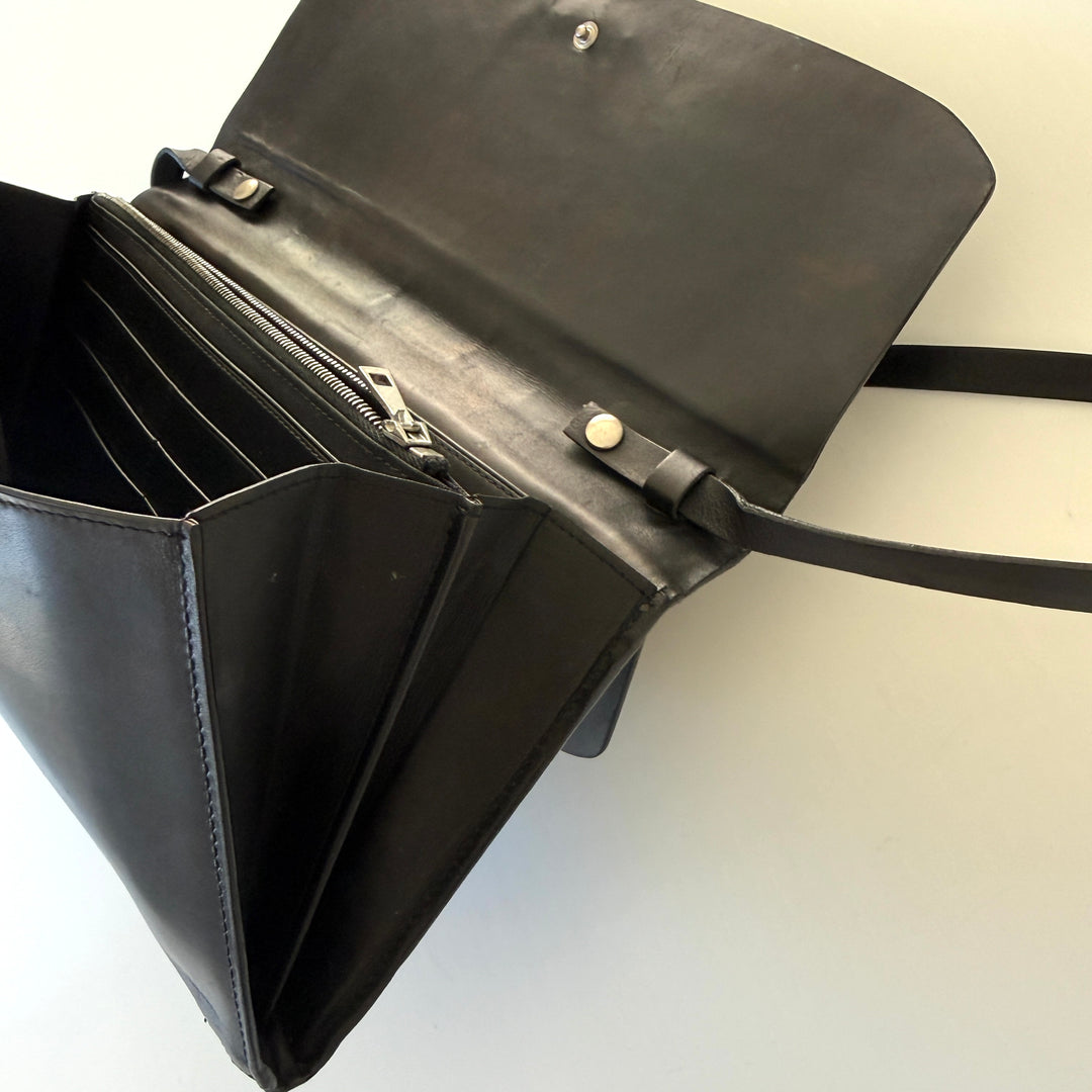 BALLY Black Leather Double Pocket Flap Shoulder Bag