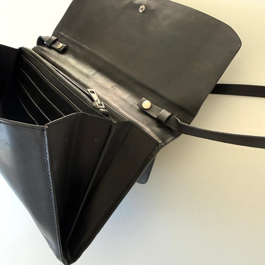 BALLY Black Leather Double Pocket Flap Shoulder Bag