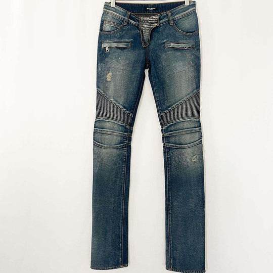 BALMAIN - BALMAIN Distressed Biker Jeans - AVVIIVVA.COM