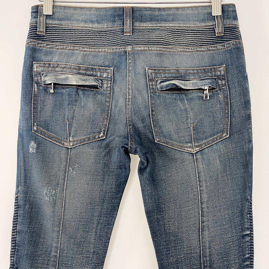 BALMAIN - BALMAIN Distressed Biker Jeans - AVVIIVVA.COM