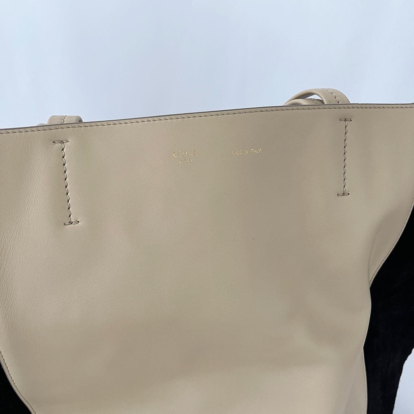 CELINE - CELINE Beige Leather and Black Suede Horizontal Phantom Cabas Tote Bag - AVVIIVVA.COM