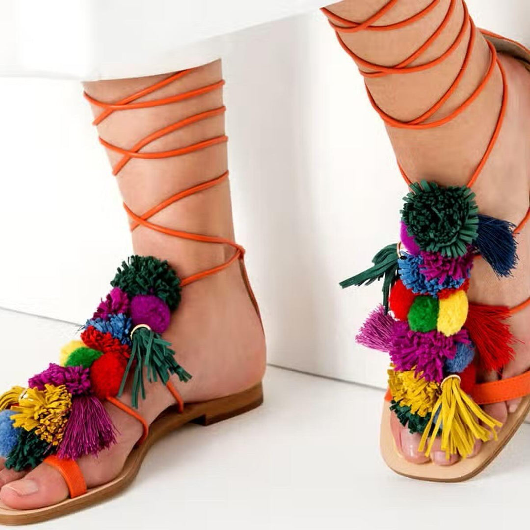 ZARA - ZARA Pompom Sandals - AVVIIVVA.COM